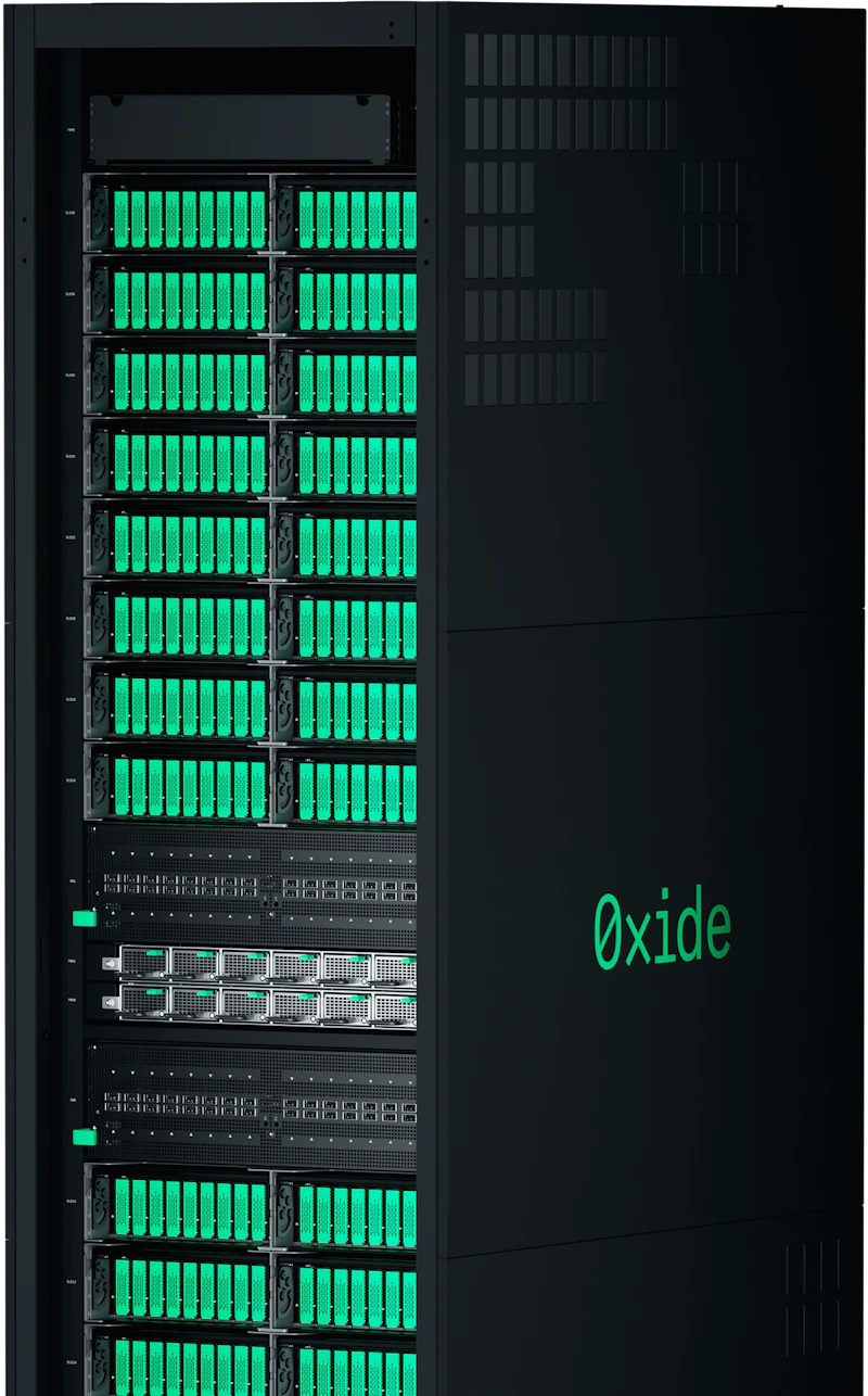 Cropped front view of the Oxide server rack