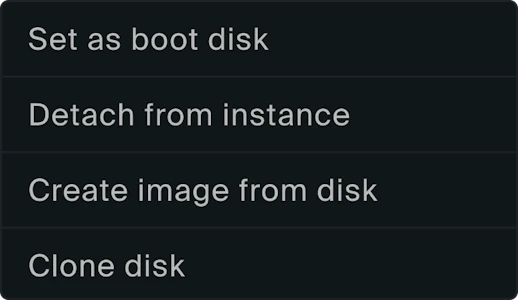Dropdown showing a selection of disk actions